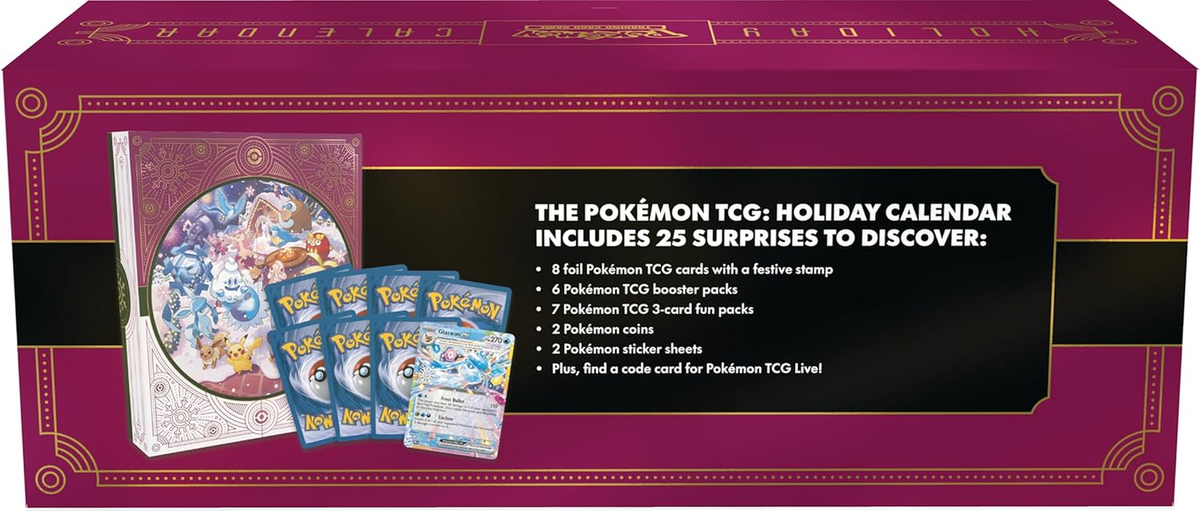 Pokmon TCG Holiday Calendar 2025 25 Surprises Cards Boosters Coins  Stickers | eBay