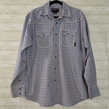 Ariat FR Retro Fit Snap Work Shirt Plaid CAT 2 Flame Resistant Western Men Large