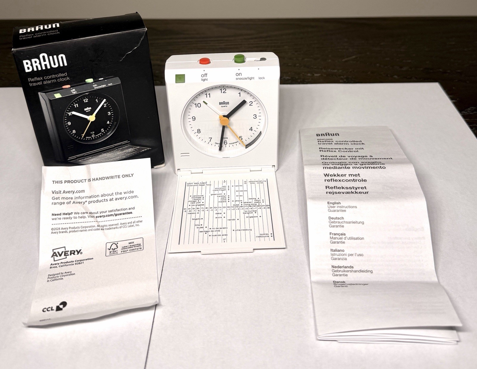 BRAUN BNC005 White Reflex Control Travel Alarm Clock-GERMANY-Tested
