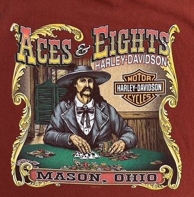 Harley Davidson Aces & Eights Mason, Ohio Red Two Side Graphic Tee Shirt Size L