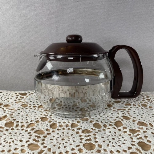 Vintage Pyrex France Glass Coffee Tea Pot Brown Plastic Lid 6 Cup
