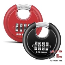 4-Digit Disc Combination Lock Outdoor, Heavy Duty, Hardened Black and Red
