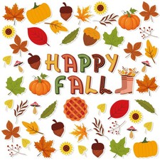 Happy Fall Bulletin Board Decorations Set 60Pcs Leaves Pumpkins Hazelnuts Cut...