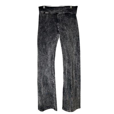 #ad T Party Womens L Black Acid Wash Flare Yoga Pants Wide Leg Leggings USA athletic $55.00