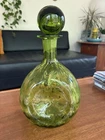 Rare 12” Vintage 1970's MCM Blenko Glass 6915 Pinched Bubble Decanter Green