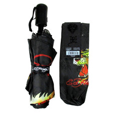 ED HARDY Black Umbrella, Signature Tiger, Compact Size, Auto Open/Close NWT