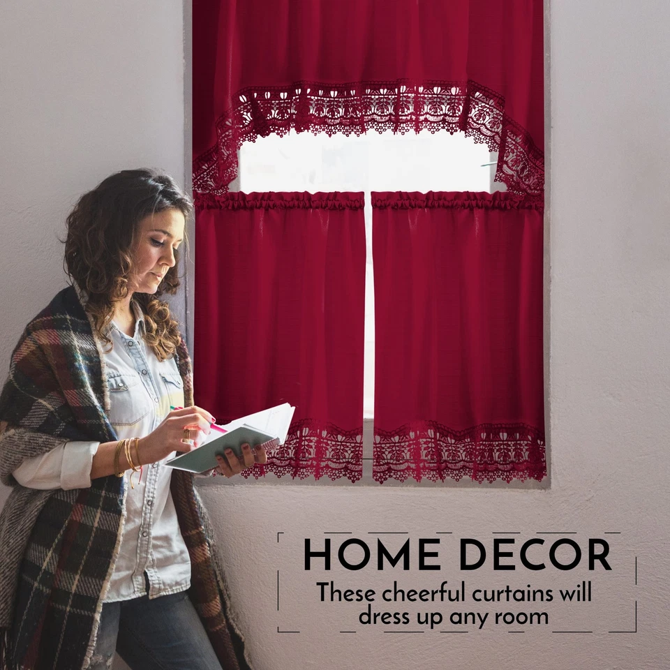 Café Curtains for Kitchen, Bathroom Curtains with Valance, Embroidered lace B... - Image 4 of 4