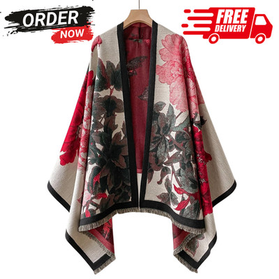 Damen Frauen Strick Cape Decke Winter Wickel Poncho vorne offen Schal