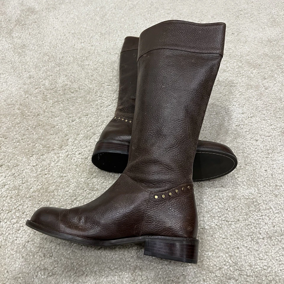 Schuler & Sons Anthropologie Mujeres Tachuelas de Latón Cremallera Botas Altas de Cuero Marrón 7 Foto 3 de 4