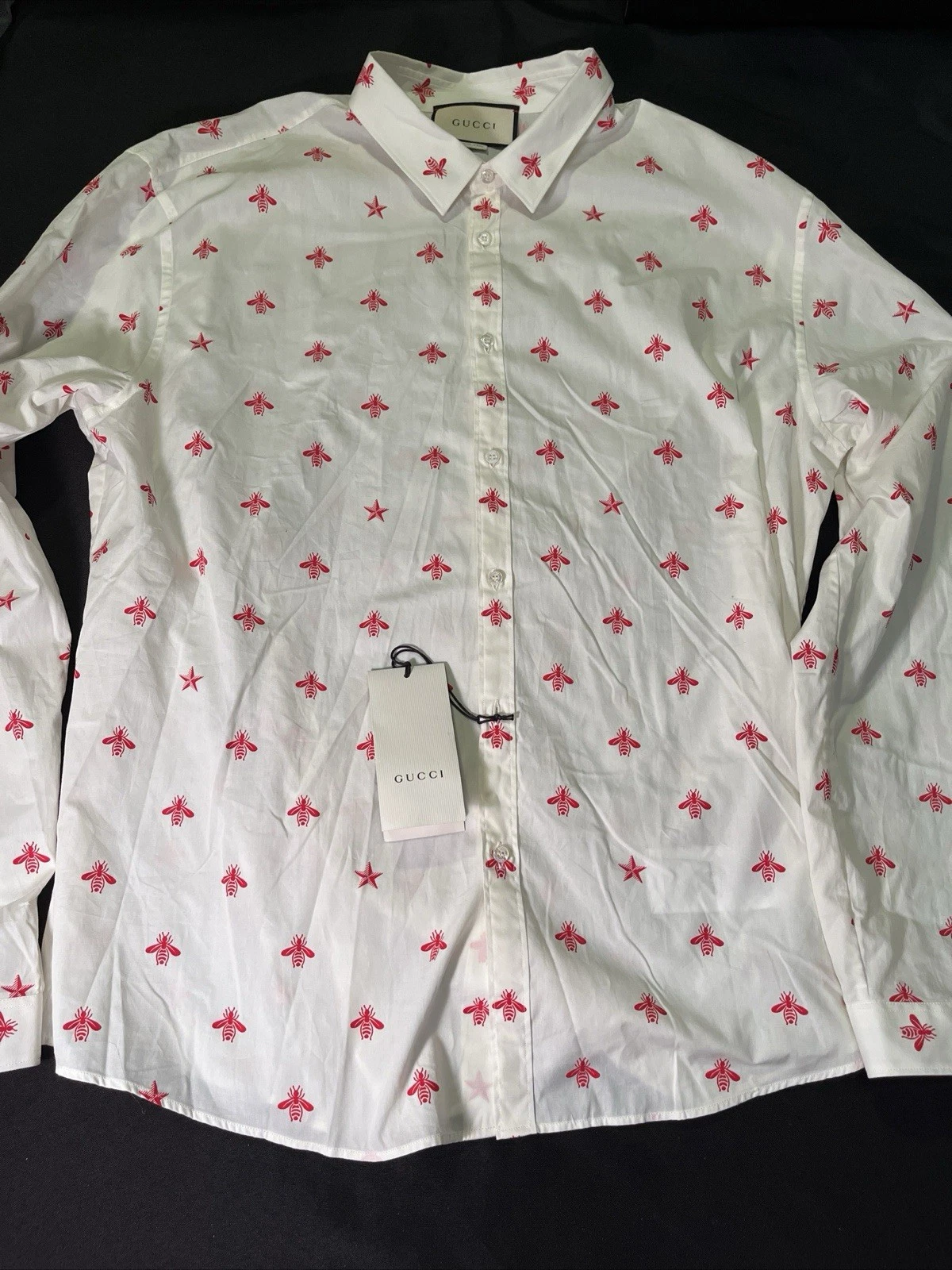 CHEMISE BLANCHE BOUTONNÉE NEUVE GUCCI STARS AN BEES HOMME TAILLE 46 TAILLE 18 TOUTES AUTHENTIQUES