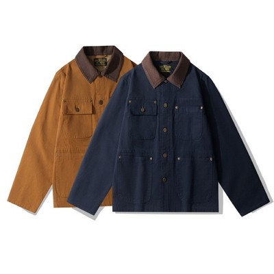 Amekaji Canvas Chore Mäntel Motorcycle Jacke Worker Uniform Corduroy Collar