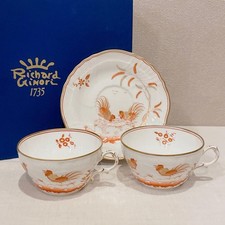 Tazza e piattino Richard Ginori Red Cock mai usato Firenze Italia da collezione
