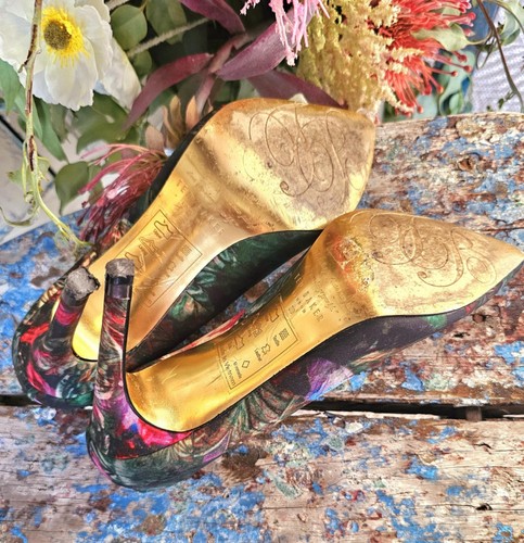 TED BAKER London Designer Black Floral Pumps Pointed Toe Stilletto Heels SIZE 8 - Picture 12 of 24