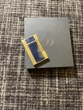 S.T. Dupont Line 2, Gold with Blue Lacquer Lighter Excellent Condition