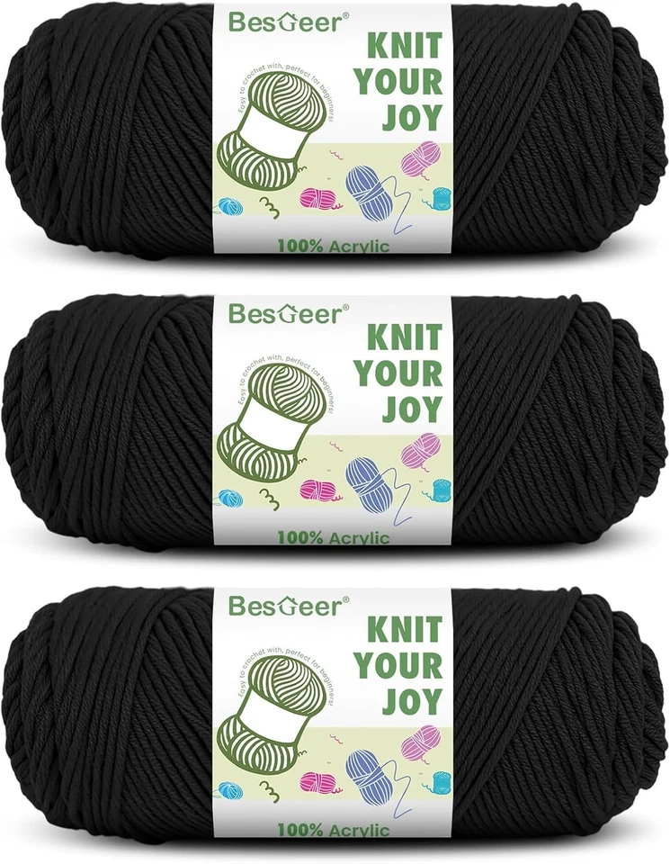 Besgeer 3er Pack Garn 100g | 100% Acryl Häkeln Stricken Tufting-Guns & Geschenke