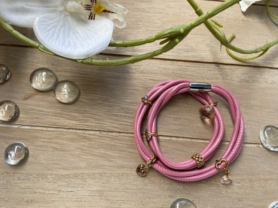 Endless Jewelry Charm Und Leder Armband Rosa vergoldet 925er 42cm Neu Herz