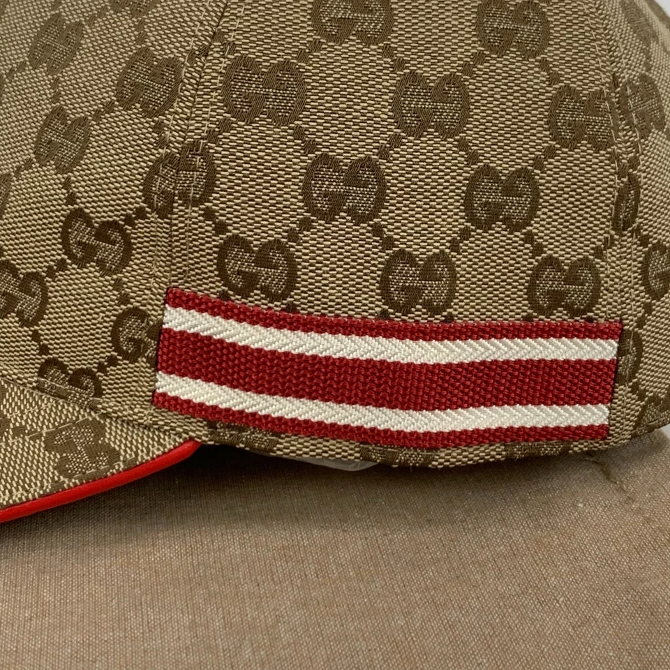 Gucci GG Monogram Red Web Stripe Beige Baseball Cap Hat Size M - Image 4 of 4
