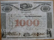 Orinoco Steam Navigation Company of New York 1851 Bond Certificate NY