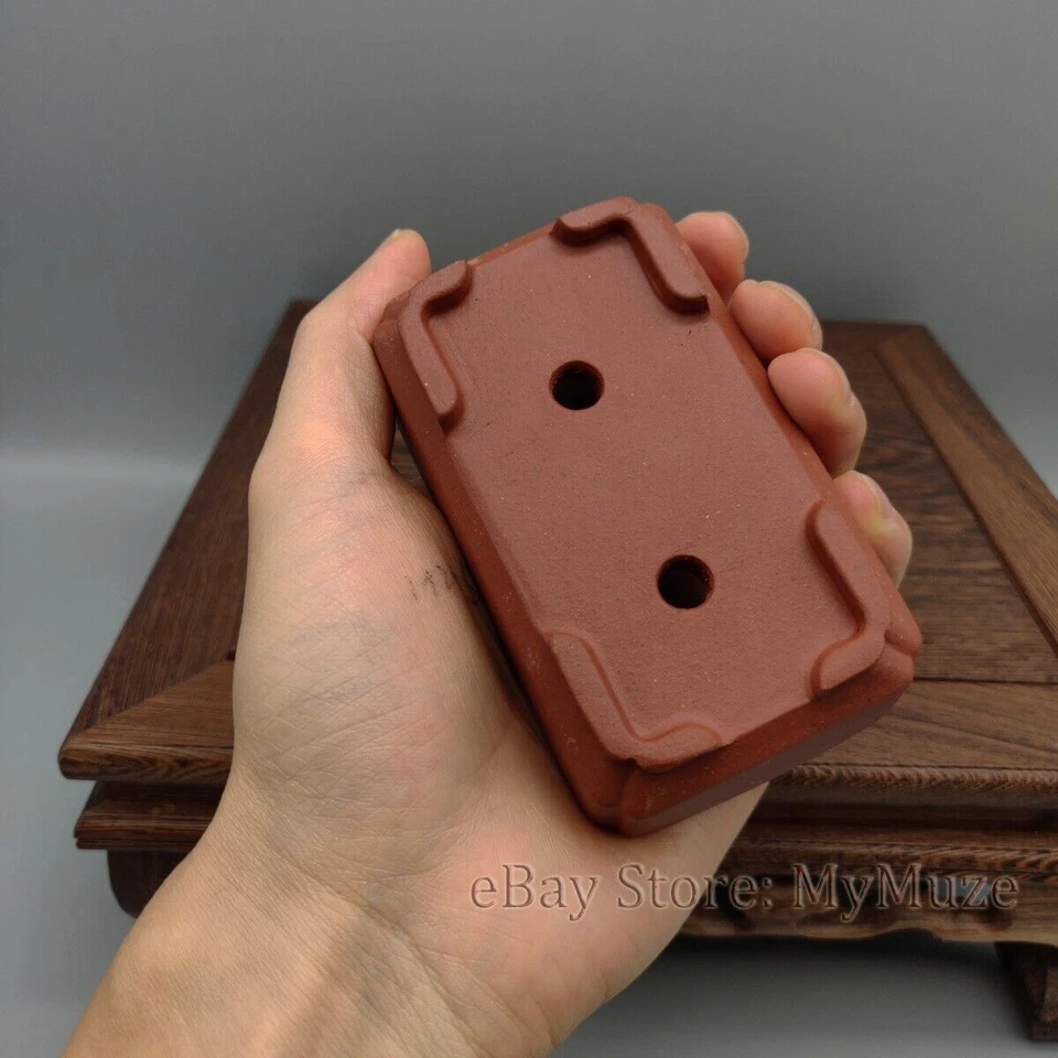 Red Chinese Yixing Rectangular Zisha Mame Shohin Bonsai Pot 9.5x5.5x3cm - Image 4 of 4