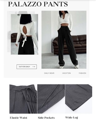 Evaless Wide Leg Pants For Women Elastic High Waisted Size Large 