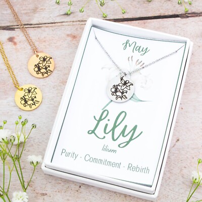 Lily Necklace - May Birth Flower Personalised Engraved Jewellery