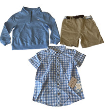 Tommy Bahama 3 Piece Outfit Kid Size 5 Blue Brown Shirt Sweatshirt Belted Shorts