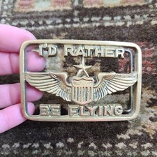 VTG "I'd Rather Be Flying" AAF Wing Badge Air Force Pilot Brass Belt Buckle