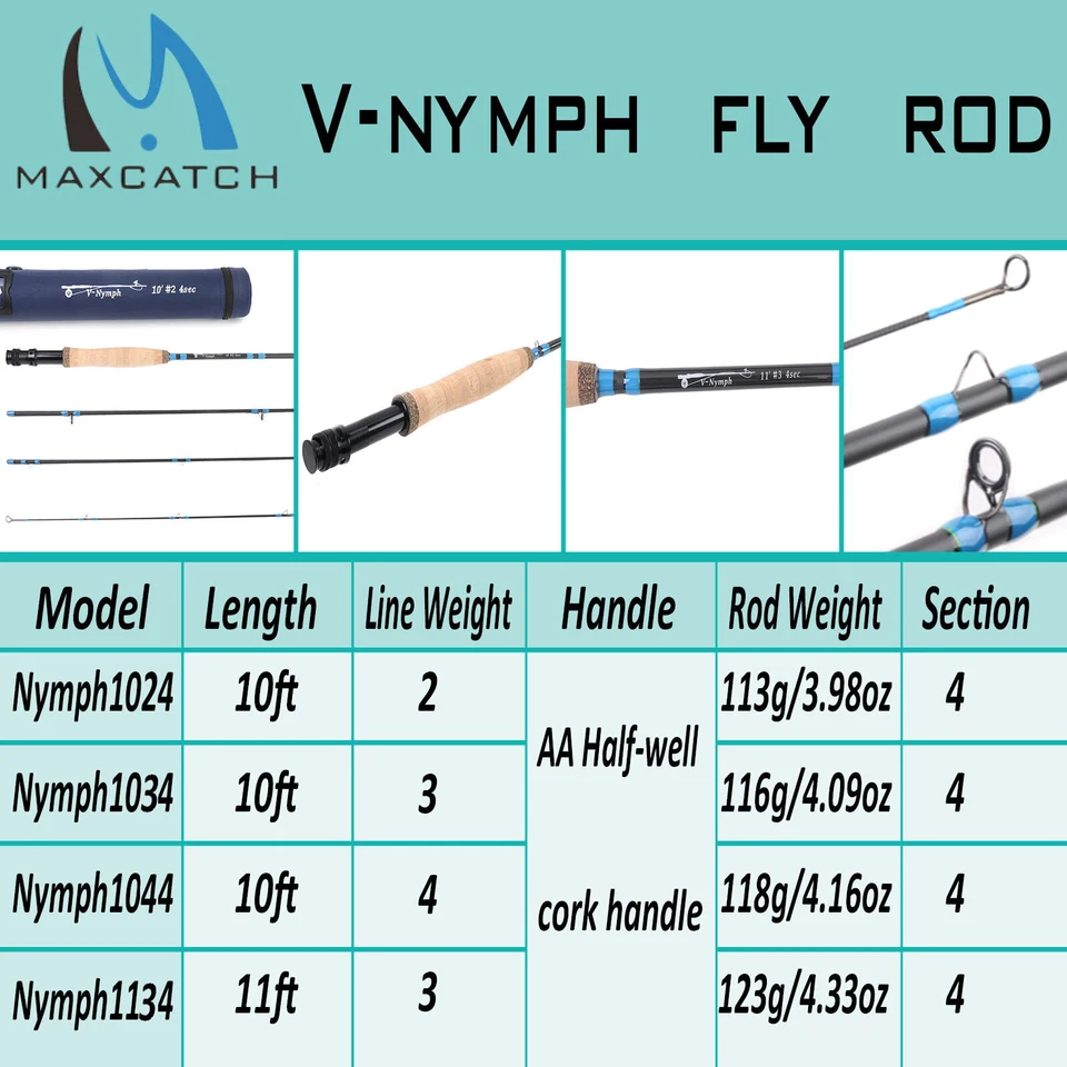 Maxcatch Nymph Fly Fishing Rod 2WT 3WT 4WT 10' 11' 4Sec IM10 Fast Action Rod - Image 2 of 4