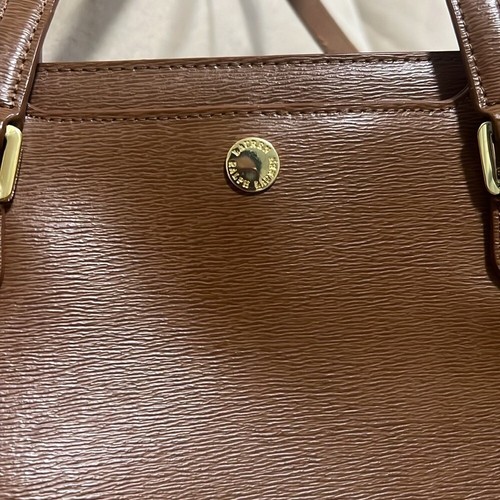 LAUREN RALPH LAUREN Brown Leather Front Pocket Medium Tote Bag Shoulder Bag - Picture 3 of 13