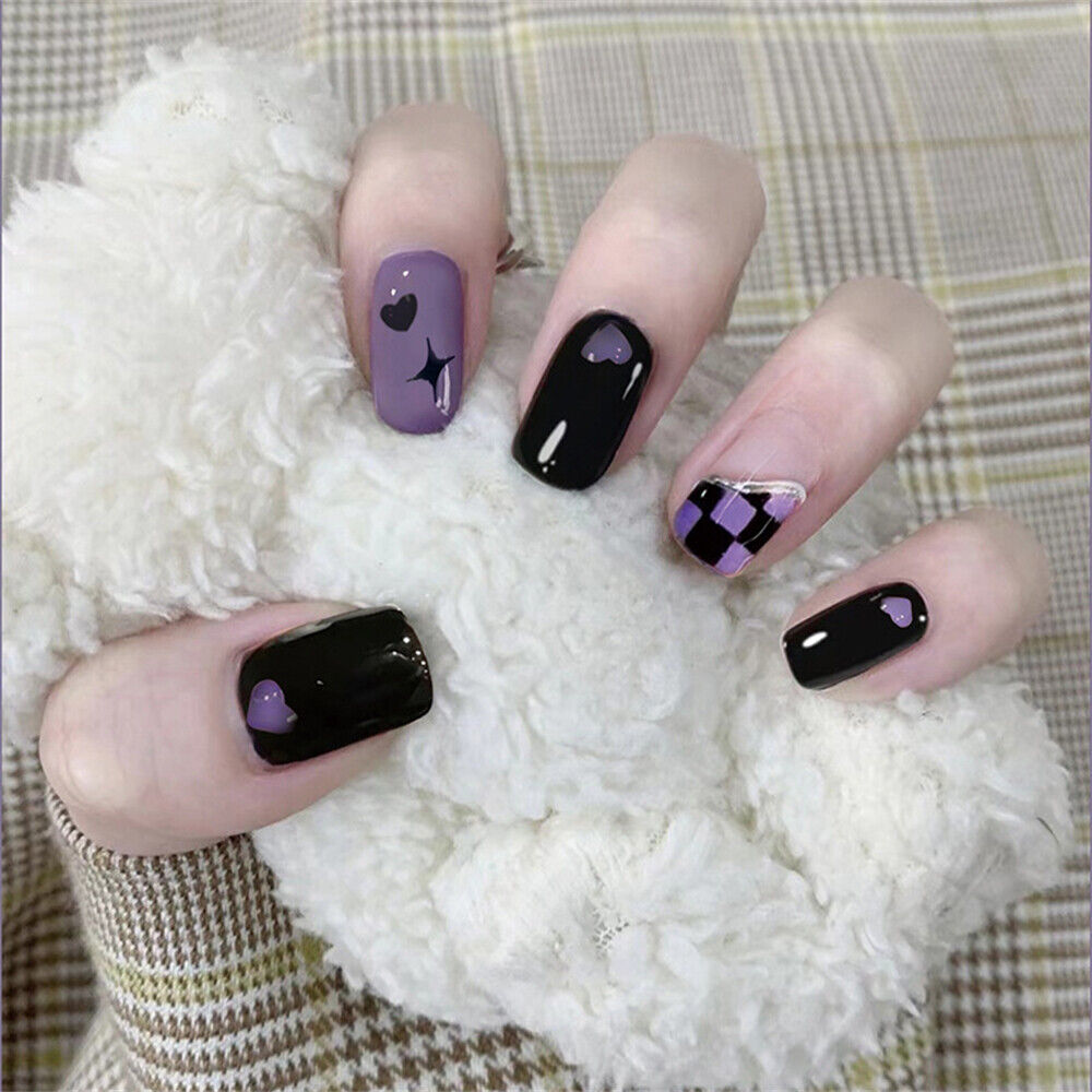 purple black and white nail designs