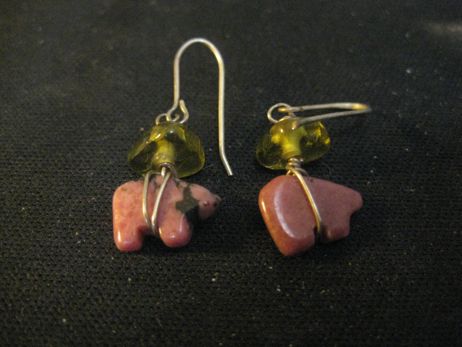 Sterling Silver Ruby Coral Bear Shaped Dangle Ear… - image 1