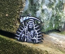 SEW-ON EMBROIDERED PATCH grim reaper skull hat shirt vest Santa Muerte calavera