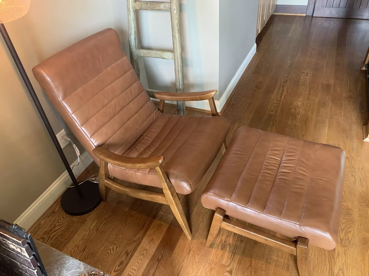 Modern Mid Century Inspired Leather Chair and Ottoman Set eBay
