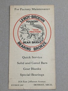 Leroy Broehm Bearing Bronze  Chart Card  Mechanist Tool