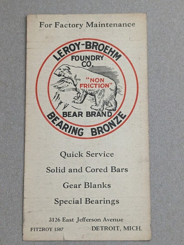 Leroy Broehm Bearing Bronze  Chart Card  Mechanist Tool