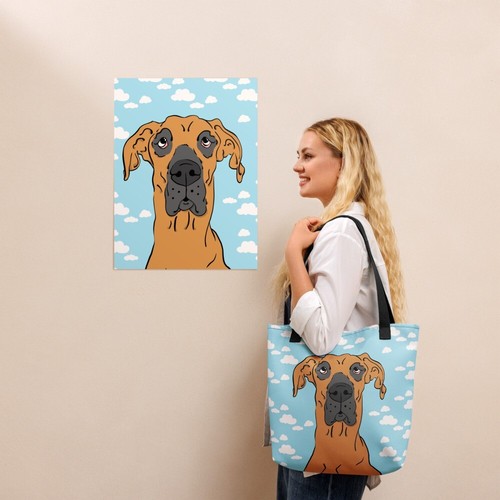 Fawn Great Dane Dog Retro Cloud Tote Shopping Library Bag Pool Tote Gift - Picture 5 of 18