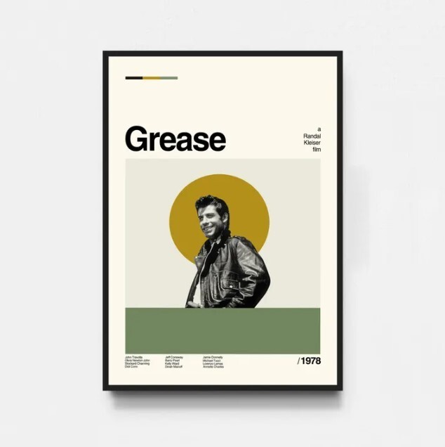 Vintage Grease Movie Poster Retro Midcentury Film Art Print
