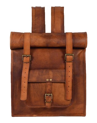 16'' Backpack Leather Shoulder Bag Laptop Rucksack Office School Handbags Rolltop