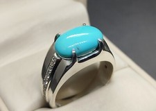 Natural 8 Carats Blue Turquoise 925 Silver Handmade Feroza Women Elegant Ring