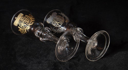 KURSACHSEN KURFÜRSTEN BAROCK WAPPEN PAAR GLAS POKALE SACHSEN GOLD UM 1750 - Picture 4 of 11
