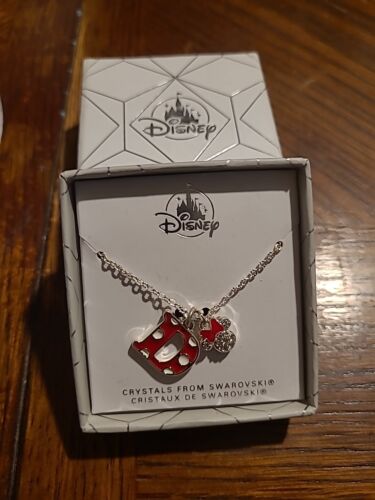 Disney Store Minnie Initial D Charm Necklace Polka Dot Swarovski Crystals Nib - Picture 1 of 3
