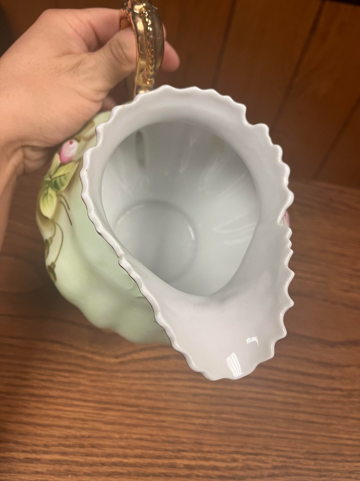 VINTAGE LEFTON CHINA # 796 -  6'' TALL HAND PAINTED GREEN ROSES PITCHER