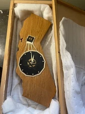 Vintage Quartz Solid Oak Wood Clock in the Shape of California 19" X 6"