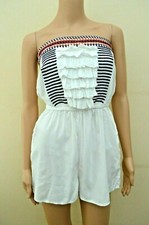 Next Frill Front Striped Embroidered White Playsuit UK 8 12  16 reg & 10 petite