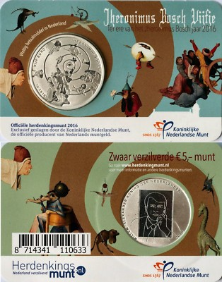 #ad NETHERLANDS 5 EURO 2016 UNC 500 Years Jheronimus Bosch in Coincard $16.40