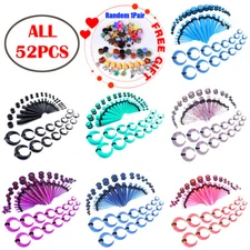 52Pcs Acrylic Ear Stretching Kit Crescent Taper Plug Set Beginner Gauges 14G-00G