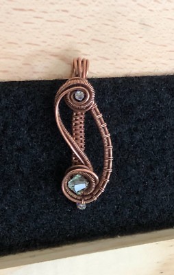 Copper Pendant made with Green Swarovski Hand Crafted Wire Wrapped Antiqued USA