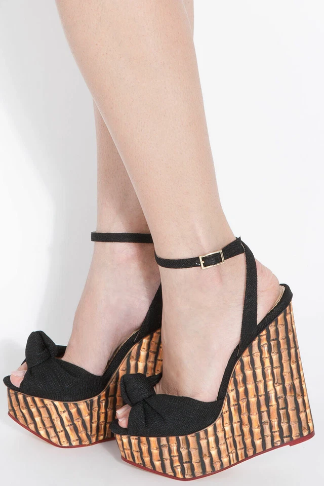 39 / 8.5 ❤️ SANDALIAS NEGRAS CHARLOTTE OLYMPIA TACÓN ALTO ESTAMPADO BAMBÚ ITALIA Foto 2 de 4