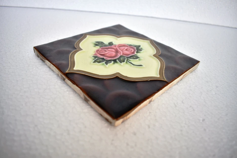 Antique Tile Art Nouveau Majolica H&R Johnson Ltd England Cristal Rose Design"24 - image 3 of 4