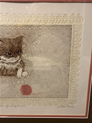 Seltene entzückende Vintage Judith Hall "The Yarn Spinner" gerahmt 21"x 25" - Bild 3 von 6